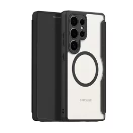   DUX DUCIS SKIN X PRO tok álló, bőr hatású (FLIP, oldalra nyíló, RFID, MagSafe) FEKETE