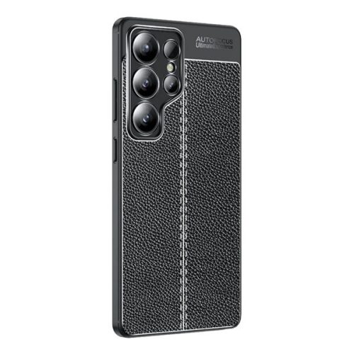 Szilikon telefonvédő (ütésállóság, bőr hatású, varrás minta) FEKETE