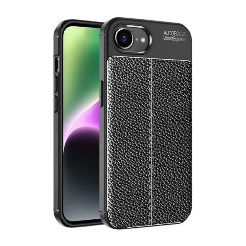 Szilikon telefonvédő (ütésállóság, bőr hatású, varrás minta) FEKETE
