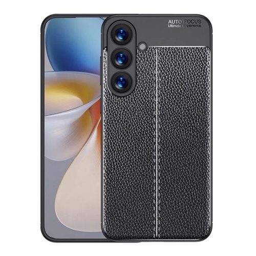 Szilikon telefonvédő (ütésállóság, bőr hatású, varrás minta) FEKETE