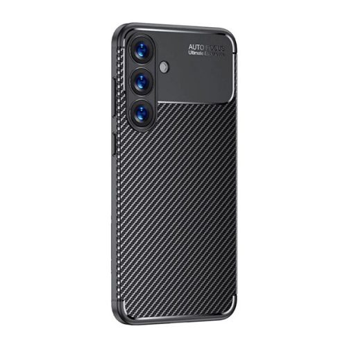 Szilikon telefonvédő (ütésállóság, légpárnás sarok, karbon minta) FEKETE