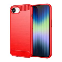   Szilikon telefonvédő (ütésállóság, légpárnás sarok, szálcsiszolt, karbon minta) PIROS