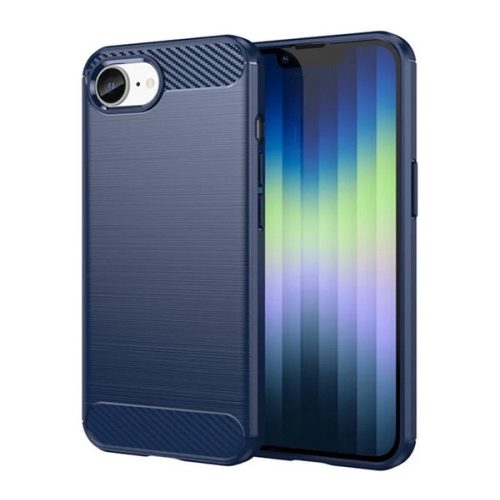 Szilikon telefonvédő (ütésállóság, légpárnás sarok, szálcsiszolt, karbon minta) SÖTÉTKÉK