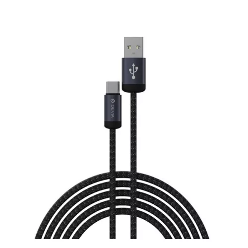 DEVIA GRACIOUS adatkábel (USB - Type-C, 10W, gyorstöltő, cipőfűző, 100cm) FEKETE