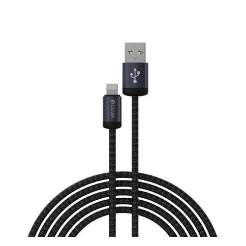DEVIA GRACIOUS adatkábel (USB - lightning, 12W, gyorstöltő, cipőfűző, 100cm) FEKETE