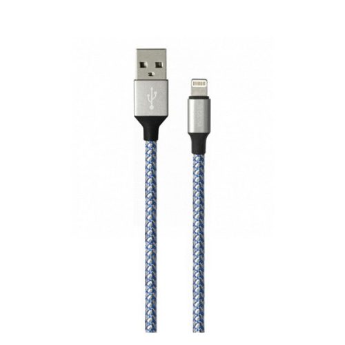 DEVIA VOGUE adatkábel (USB - lightning, 12W, cipőfűző, 100cm) EZÜST/KÉK