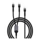 DEVIA EXTREME adatkábel 2in1 (Type-C - Type-C/lightning, 15W, PD gyorstöltő, cipőfűző, 120cm) FEKETE