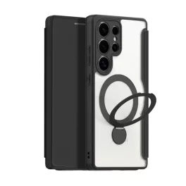   DUX DUCIS SKIN X PRO tok álló, bőr hatású (FLIP, oldalra nyíló, RFID, kitámasztó, MagSafe) FEKETE