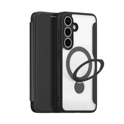 DUX DUCIS SKIN X PRO tok álló, bőr hatású (FLIP, oldalra nyíló, RFID, kitámasztó, MagSafe) FEKETE
