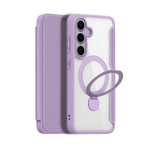 DUX DUCIS SKIN X PRO tok álló, bőr hatású (FLIP, oldalra nyíló, RFID, kitámasztó, MagSafe) LILA
