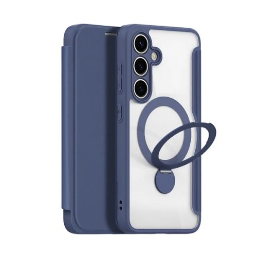 DUX DUCIS SKIN X PRO tok álló, bőr hatású (FLIP, oldalra nyíló, RFID, kitámasztó, MagSafe) SÖTÉTKÉK