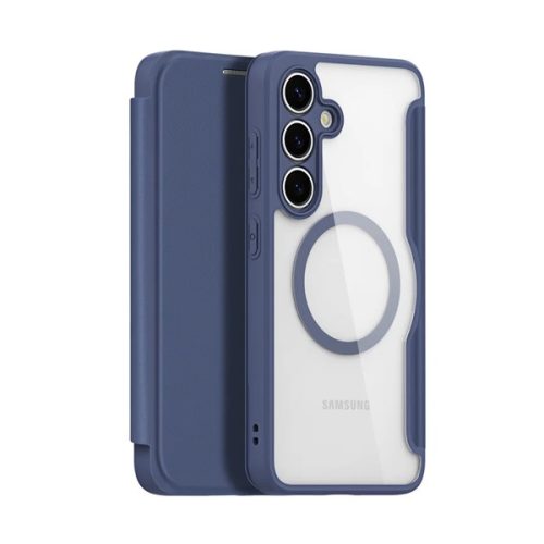 DUX DUCIS SKIN X PRO tok álló, bőr hatású (FLIP, oldalra nyíló, RFID, MagSafe) SÖTÉTKÉK