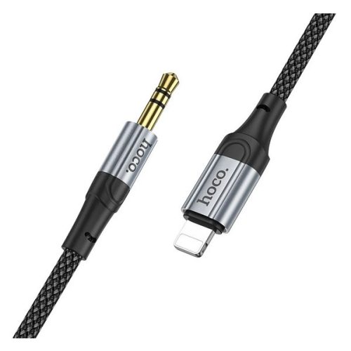 HOCO audió kábel (3.5mm jack - lightning, AUX, cipőfűző, 100cm) FEKETE