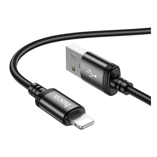 HOCO X89 adatkábel (USB - lightning, 2.4A, gyorstöltő, 100cm, cipőfűző) FEKETE