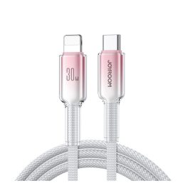   JOYROOM CRYSTAL-CLEAR adatkábel (Type-C - lightning, 3A, gyorstöltő, cipőfűző, 120cm) FEHÉR