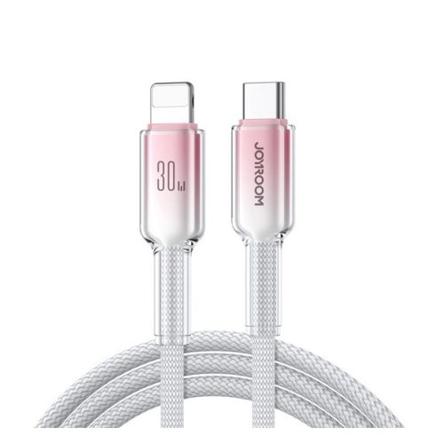 JOYROOM CRYSTAL-CLEAR adatkábel (Type-C - lightning, 3A, gyorstöltő, cipőfűző, 120cm) FEHÉR