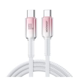   JOYROOM CRYSTAL-CLEAR adatkábel (Type-C - Type-C, 60W, gyorstöltő, cipőfűző, 120cm) FEHÉR
