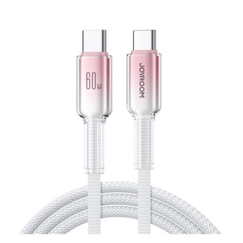 JOYROOM CRYSTAL-CLEAR adatkábel (Type-C - Type-C, 60W, gyorstöltő, cipőfűző, 120cm) FEHÉR