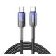 JOYROOM CRYSTAL-CLEAR adatkábel (Type-C - Type-C, 60W, gyorstöltő, cipőfűző, 120cm) FEKETE