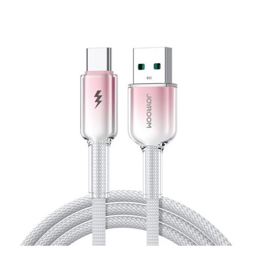 JOYROOM CRYSTAL-CLEAR adatkábel (USB - Type-C, 3A, gyorstöltő, cipőfűző, 120cm) FEHÉR