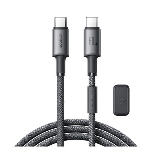 JOYROOM UNLIMITED adatkábel (Type-C - Type-C, 60W, gyorstöltő, mágneses kábelrendező, 120cm) SZÜRKE
