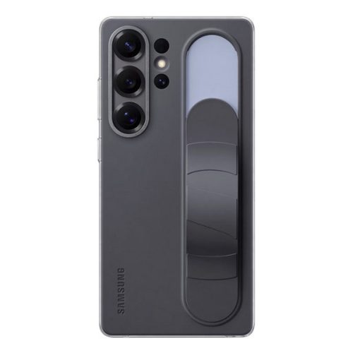 SAMSUNG szilikon telefonvédő (matt, beépített szíj, kitámasztó) FEKETE