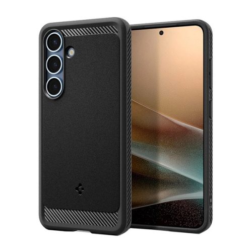 SPIGEN RUGGED ARMOR szilikon telefonvédő (ütésállóság, légpárnás sarok, karbon minta, MagSafe) FEKETE