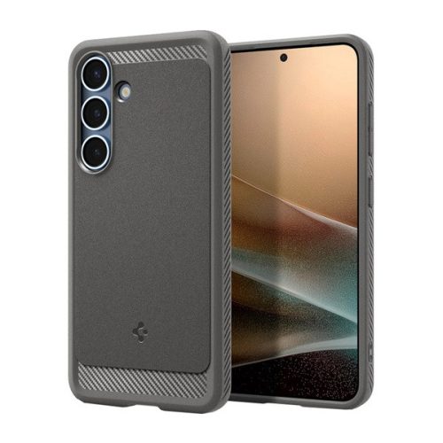 SPIGEN RUGGED ARMOR szilikon telefonvédő (ütésállóság, légpárnás sarok, karbon minta, MagSafe) VILÁGOSSZÜRKE