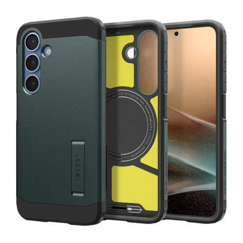 SPIGEN TOUGH ARMOR MAG műanyag telefonvédő (ütésállóság, kitámasztó, MagSafe) SÖTÉTZÖLD