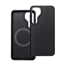   Szilikon telefonvédő (ütésállóság, műanyag hátlap, MagSafe, karbon minta) FEKETE