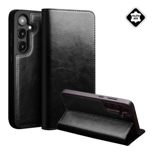 QIALINO tok álló, valódi bőr (FLIP, oldalra nyíló, asztali tartó) FEKETE