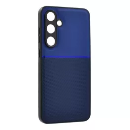   Szilikon telefonvédő (ütésállóság, mágneses, bőr hatású hátlap, csíkos) SÖTÉTKÉK