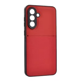   Szilikon telefonvédő (ütésállóság, mágneses, bőr hatású hátlap, csíkos) PIROS