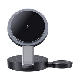   USAMS asztali töltő 3in1 (15W, wireless, gyorstöltő, Airpods, Apple Watch töltő) FEKETE