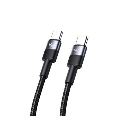 USAMS SY adatkábel (Type-C - Type-C, 60W, PD gyorstöltő, cipőfűző, 120cm) FEKETE
