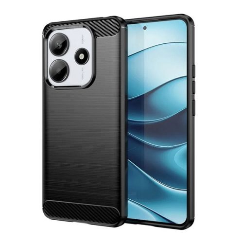 Szilikon telefonvédő (ütésállóság, légpárnás sarok, szálcsiszolt, karbon minta) FEKETE