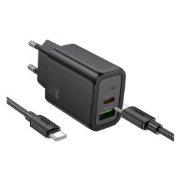   HOCO N61 hálózati töltő USB+Type-C aljzat (20W, PD gyorstöltő 3.0 + Type-C kábel) FEKETE