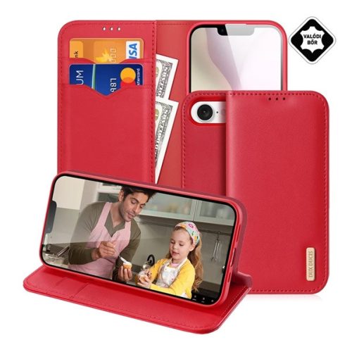 DUX DUCIS HIVO tok álló, valódi bőr (FLIP, oldalra nyíló, asztali tartó, kártyazseb, RFID) PIROS