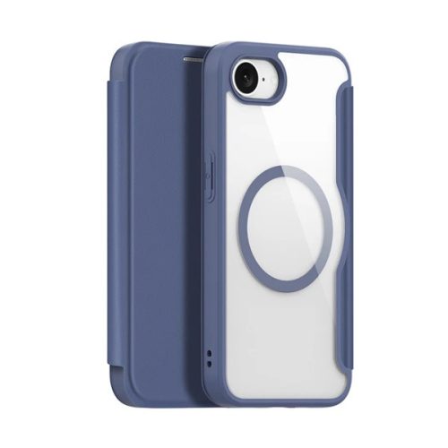 DUX DUCIS SKIN X PRO tok álló, bőr hatású (FLIP, oldalra nyíló, RFID, MagSafe) SÖTÉTKÉK
