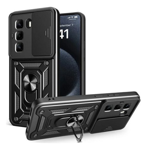 Defender szilikon telefonvédő (ütésállóság, tartógyűrű, kameravédő) FEKETE