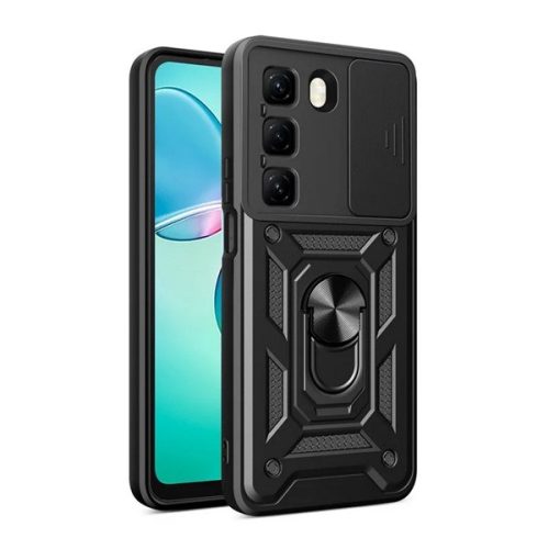 Defender szilikon telefonvédő (ütésállóság, tartógyűrű, kameravédő) FEKETE