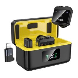   HOCO L17 bluetooth mikrofon 2db (Type-C, lightning, LAVALIER csíptethető, zajszűrő + töltőtok) FEKETE