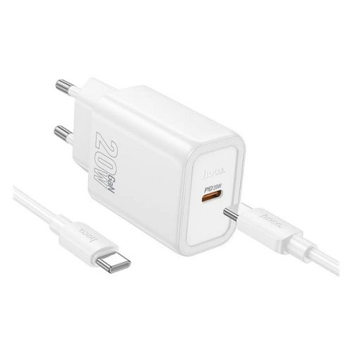 HOCO N60 hálózati töltő Type-C aljzat (20W, PD gyorstöltő 3.0 + Type-C kábel) FEHÉR