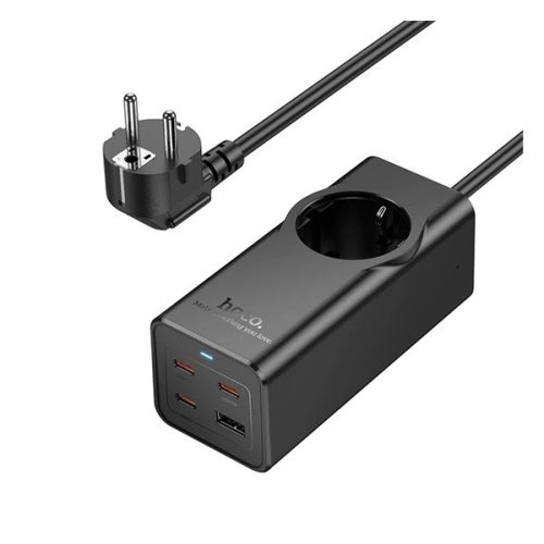 HOCO NS9 hálózati elosztó AC+USB+3 Type-C aljzat (67W, PD gyorstöltő 3.0 + 200cm tápkábel) FEKETE