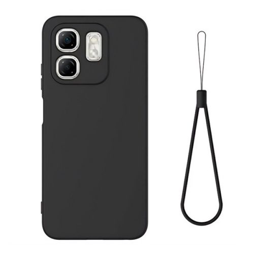 Szilikon telefonvédő (matt, mikrofiber plüss karcolásmentesítő belső, prémium + kézpánt) FEKETE