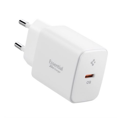 SPIGEN ESSENTIAL hálózati töltő Type-C aljzat (20W, GaN, PD gyorstöltő 3.0) FEHÉR
