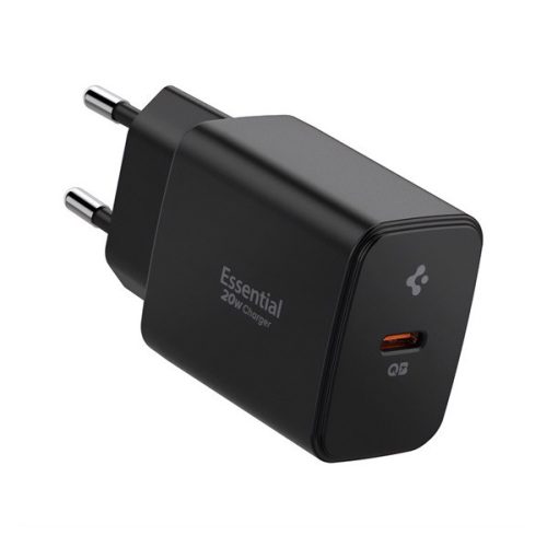 SPIGEN ESSENTIAL hálózati töltő Type-C aljzat (20W, GaN, PD gyorstöltő 3.0) FEKETE