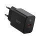 SPIGEN ESSENTIAL hálózati töltő Type-C aljzat (20W, GaN, PD gyorstöltő 3.0) FEKETE