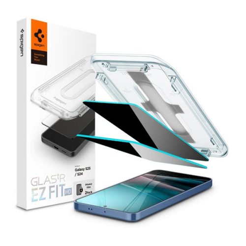 SPIGEN EZ FIT HD képernyővédő üveg 2db (2.5D, betekintés védelem, 0.2mm, 9H + segédkeret) ÁTLÁTSZÓ