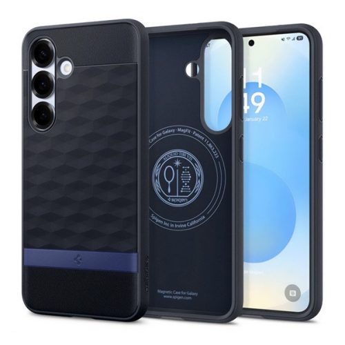 SPIGEN PARALLAX szilikon telefonvédő (ütésállóság, légpárnás keret, MagSafe, 3D rombusz) SÖTÉTKÉK